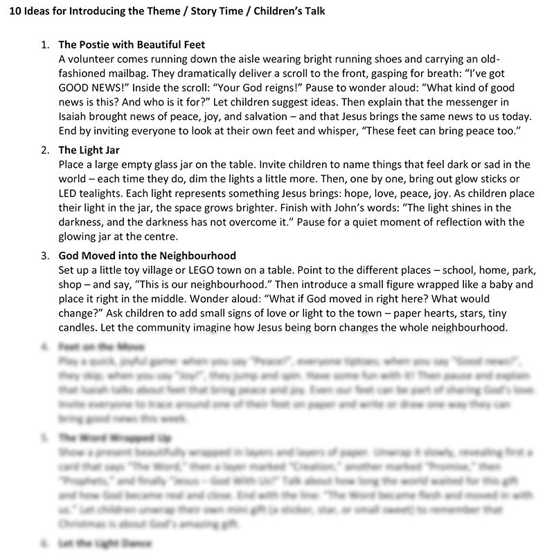 Worship at Hand
Complete Lectionary-Based Worship Services for Sundays in the Church Year
By Philip Garside
Christmas Day | 25 December 2025
Children's Talk Ideas